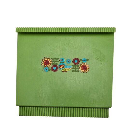 Vintage 60s/70s Avocado Green Plastic Bird & Flower Napkin Holder - Picture 2 of 10
